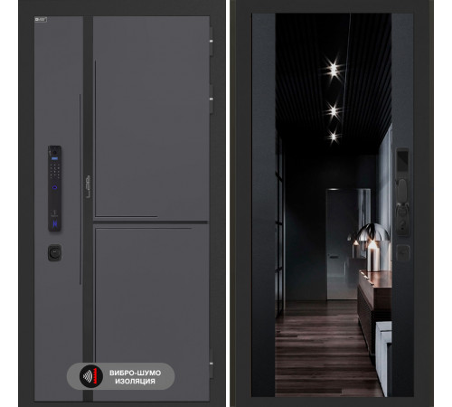 Входная дверь Лаб 3 Смарт с зеркалом (тонированное) Максимум - Черный кварц